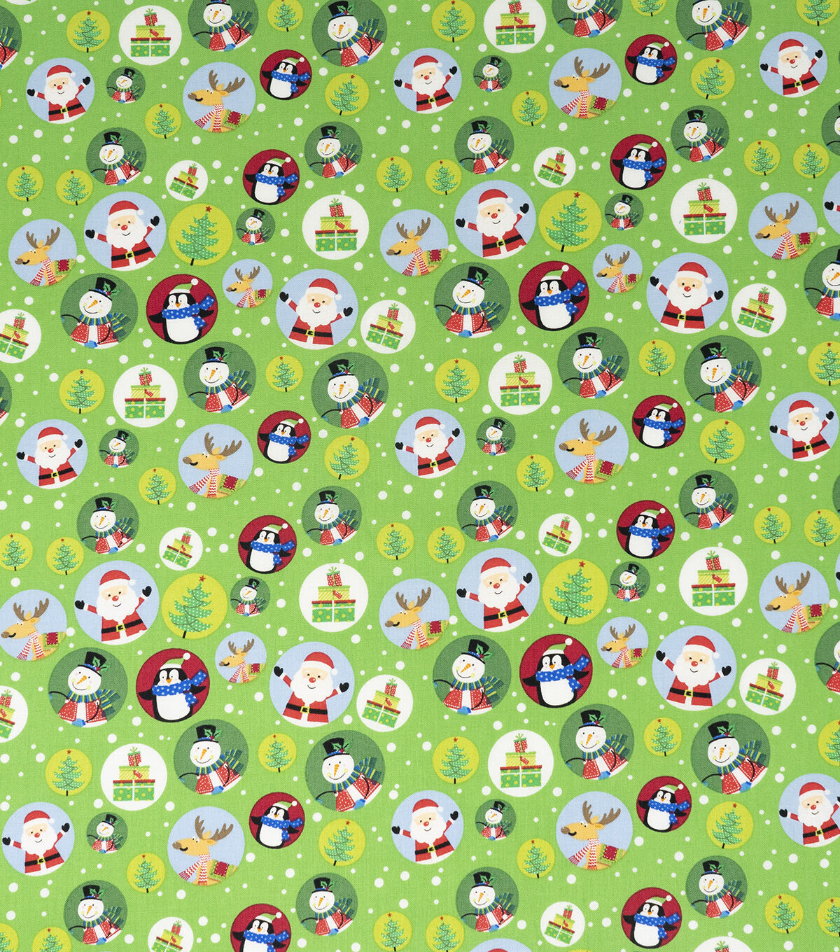 SINGER Snowglobes on Green Christmas Cotton Fabric