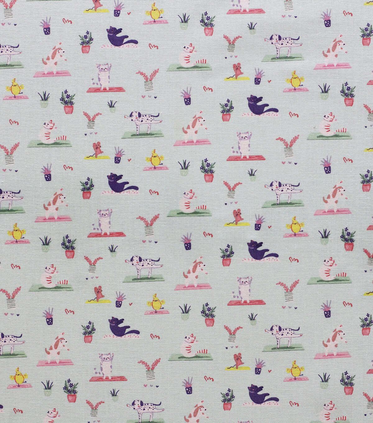 Pets Doing Yoga Teal Keepsake Cotton Fabric
