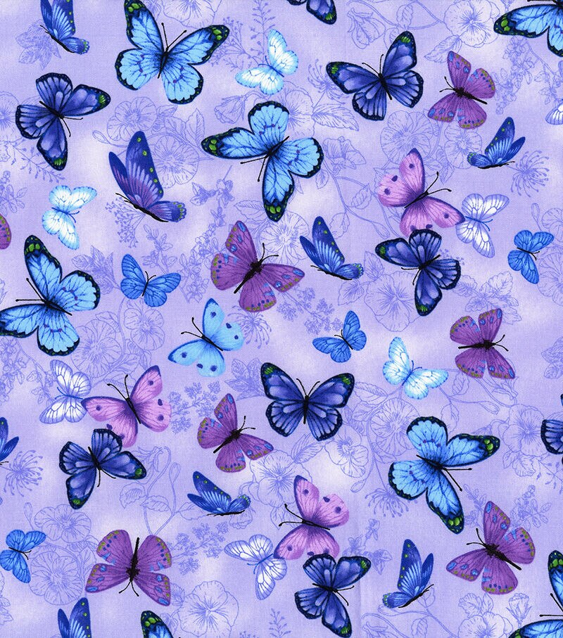 Hi Fashion Blue Purple Butterflies Premium Cotton Fabric