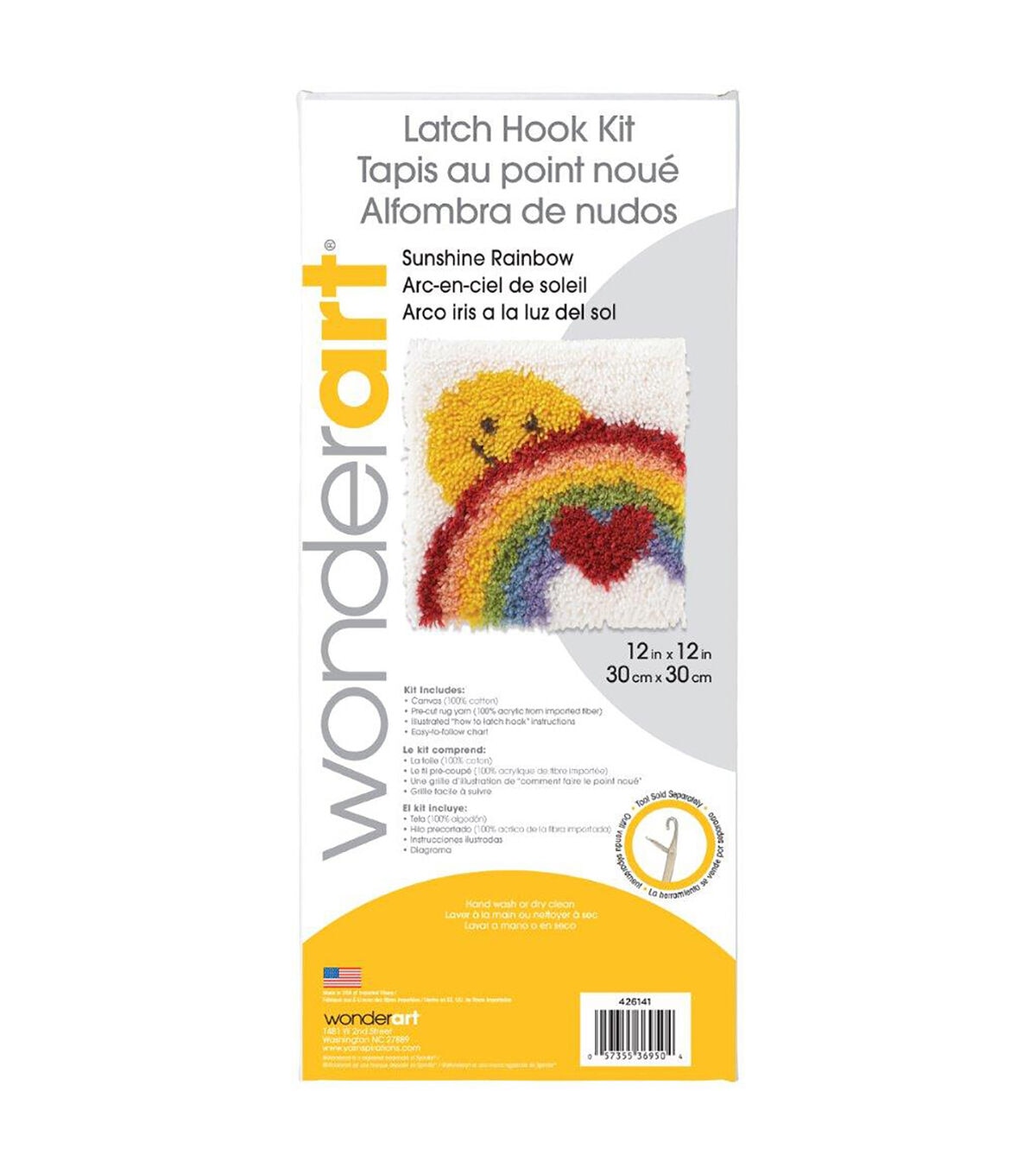 Wonderart Latch Hook Kit 12X12 Sunshine Rainbow