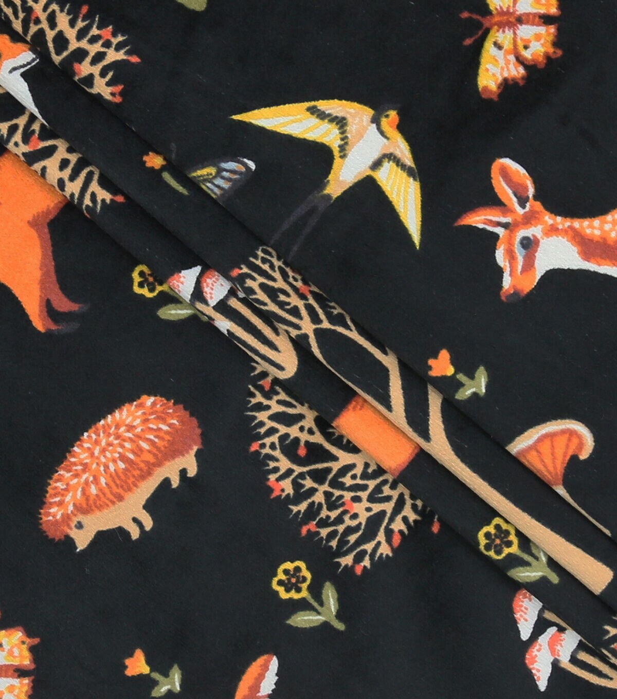 Soft & Minky Woodland Animals on Black Fleece Fabric
