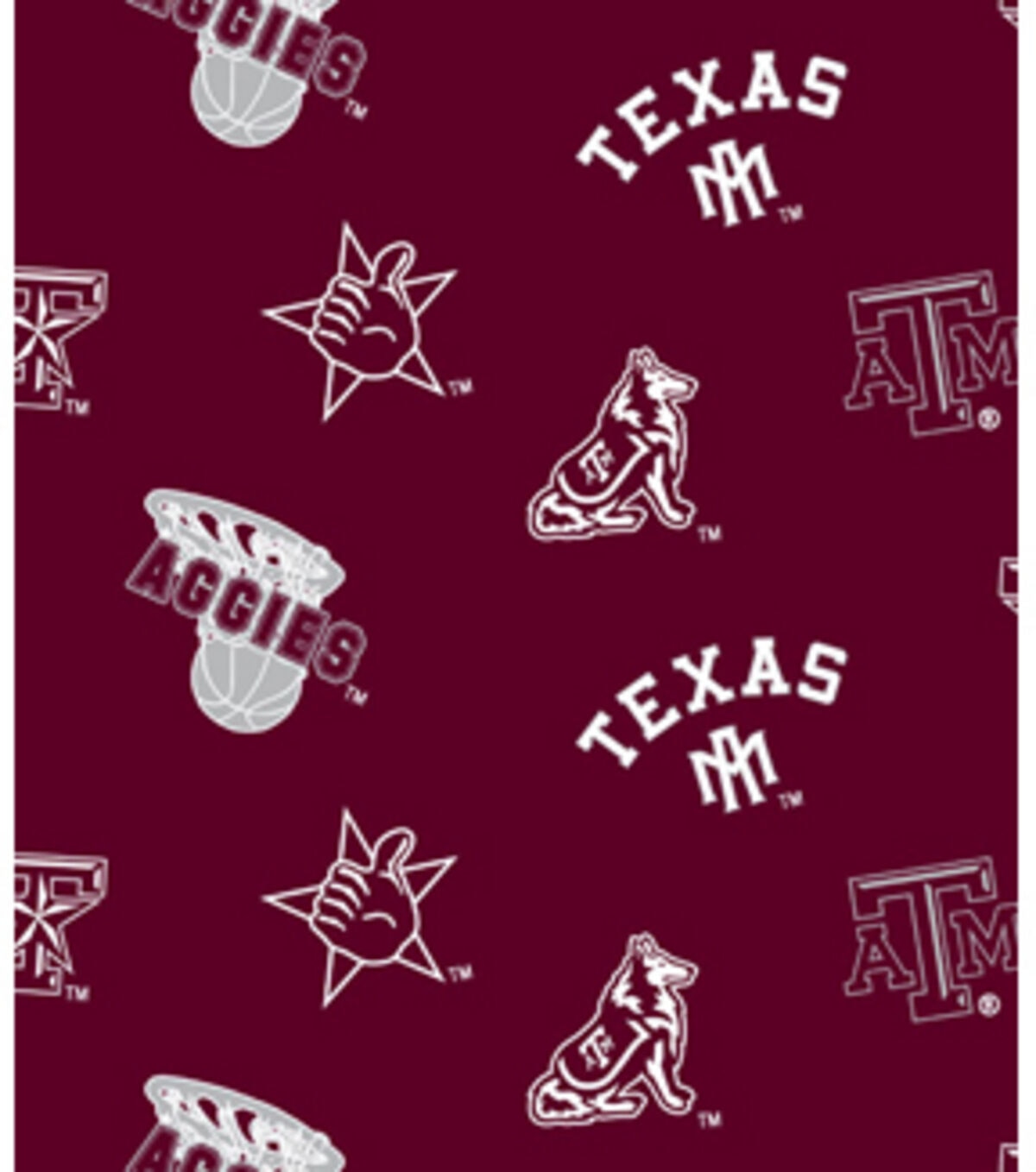 Texas A&M University Aggies Fleece Fabric Allover Maroon