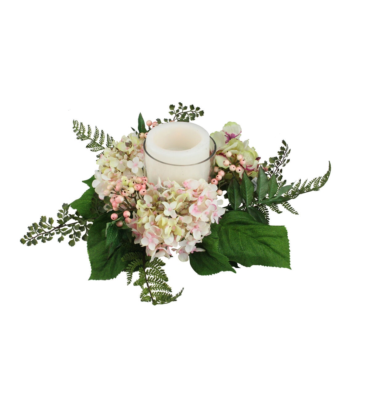 Northlight 16 Pink & Green Hydrangea Candle Holder Centerpiece