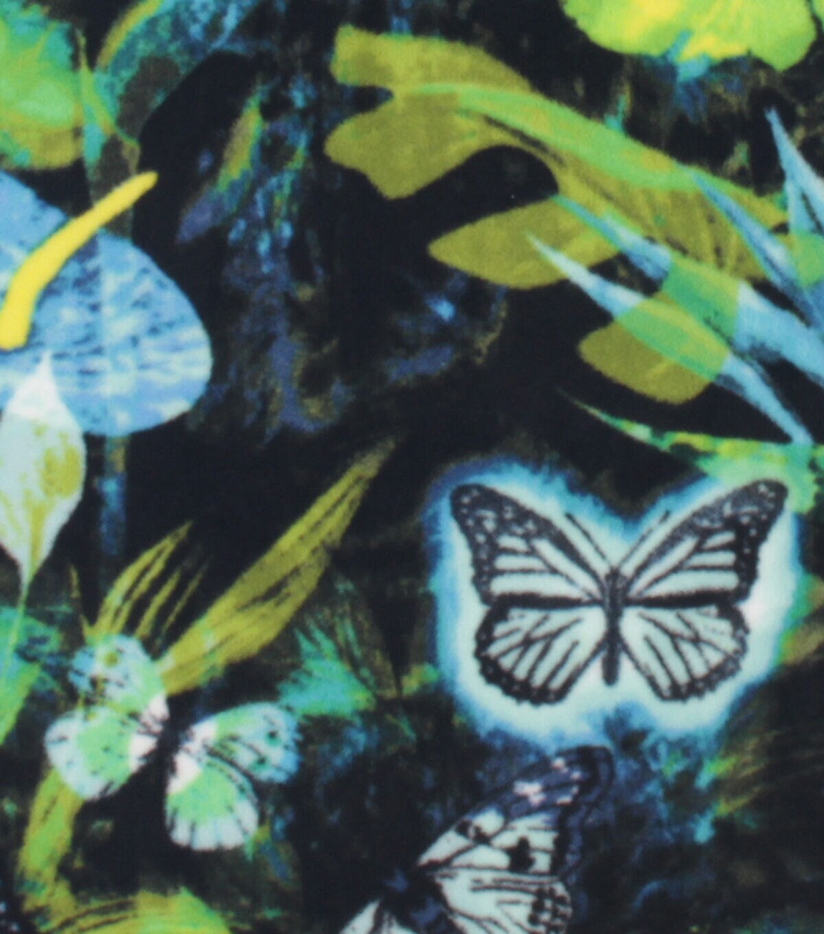 Tropical Floral on Black Anti Pill Plush Fleece Fabric