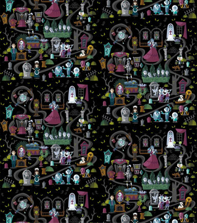 Haunted Mansion Ride Black Cotton Fabric