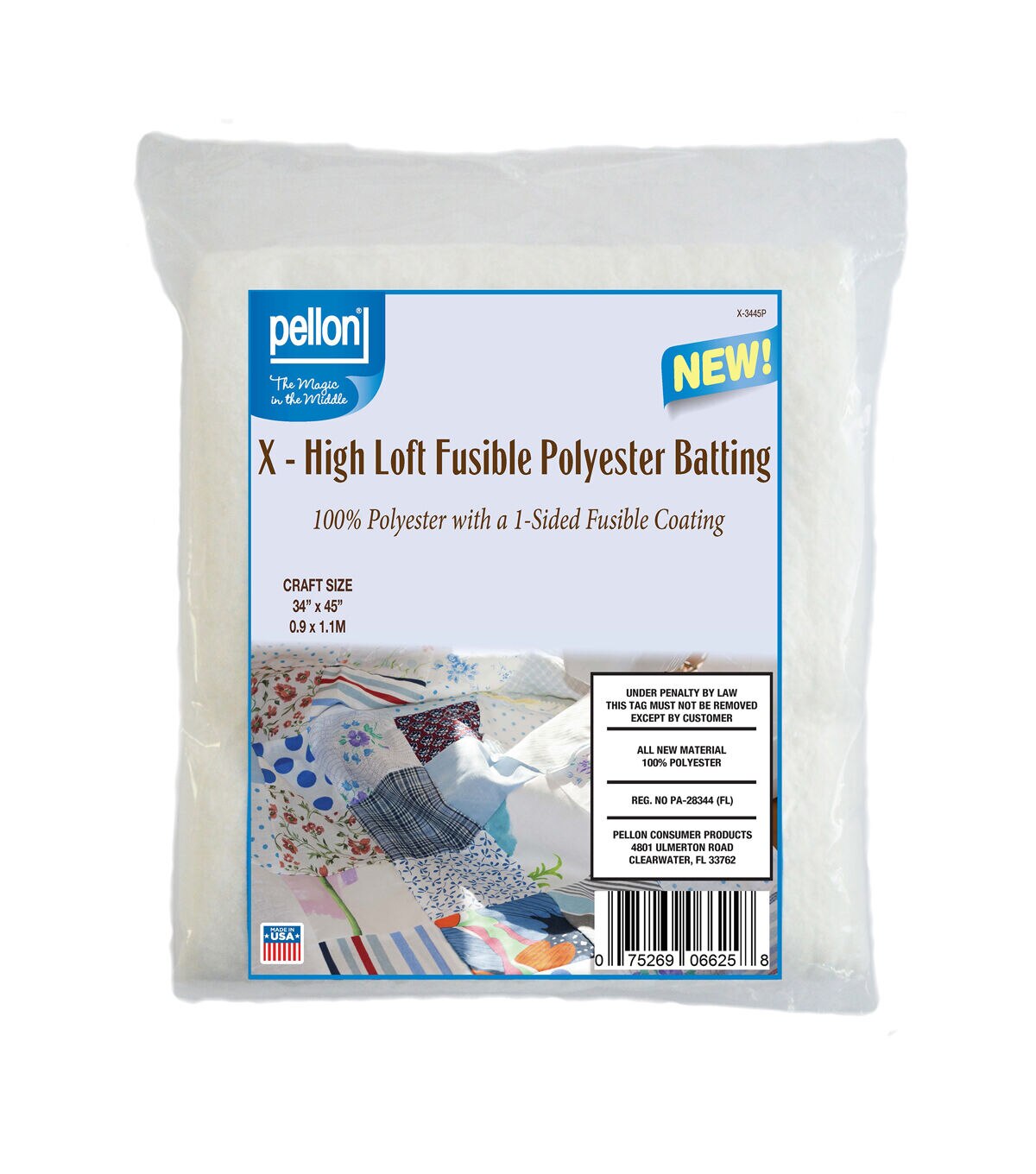 Pellon 1 Sided Fusible Polyester Batting 34 x 45