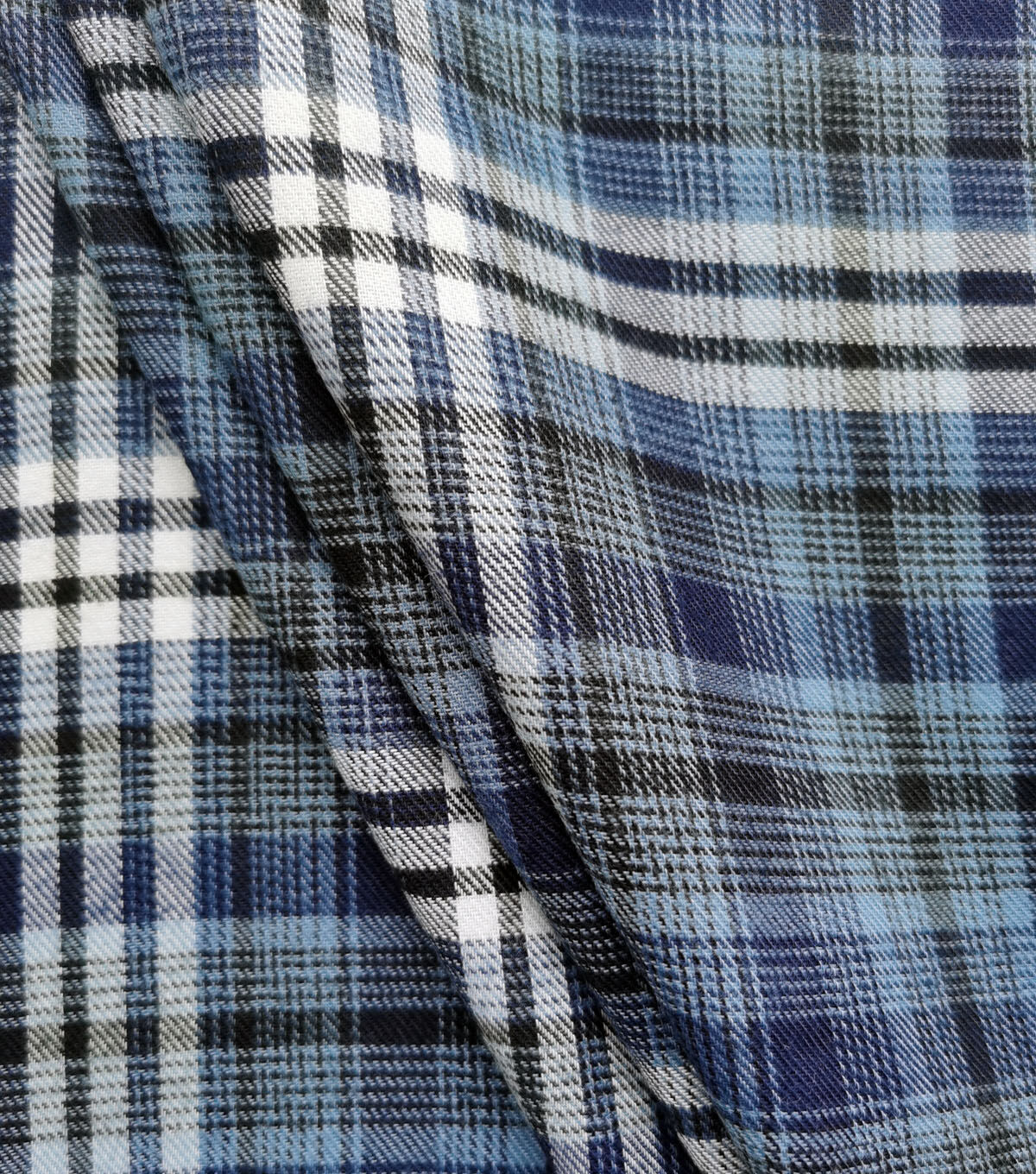 Navy Box Brushed Plaid Polyester Flannel Fabric
