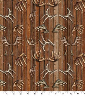 Brown Antlers Novelty Cotton Fabric
