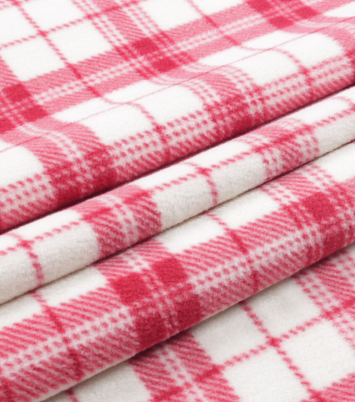 Cream & Red Plaid Anti Pill Fleece Fabric