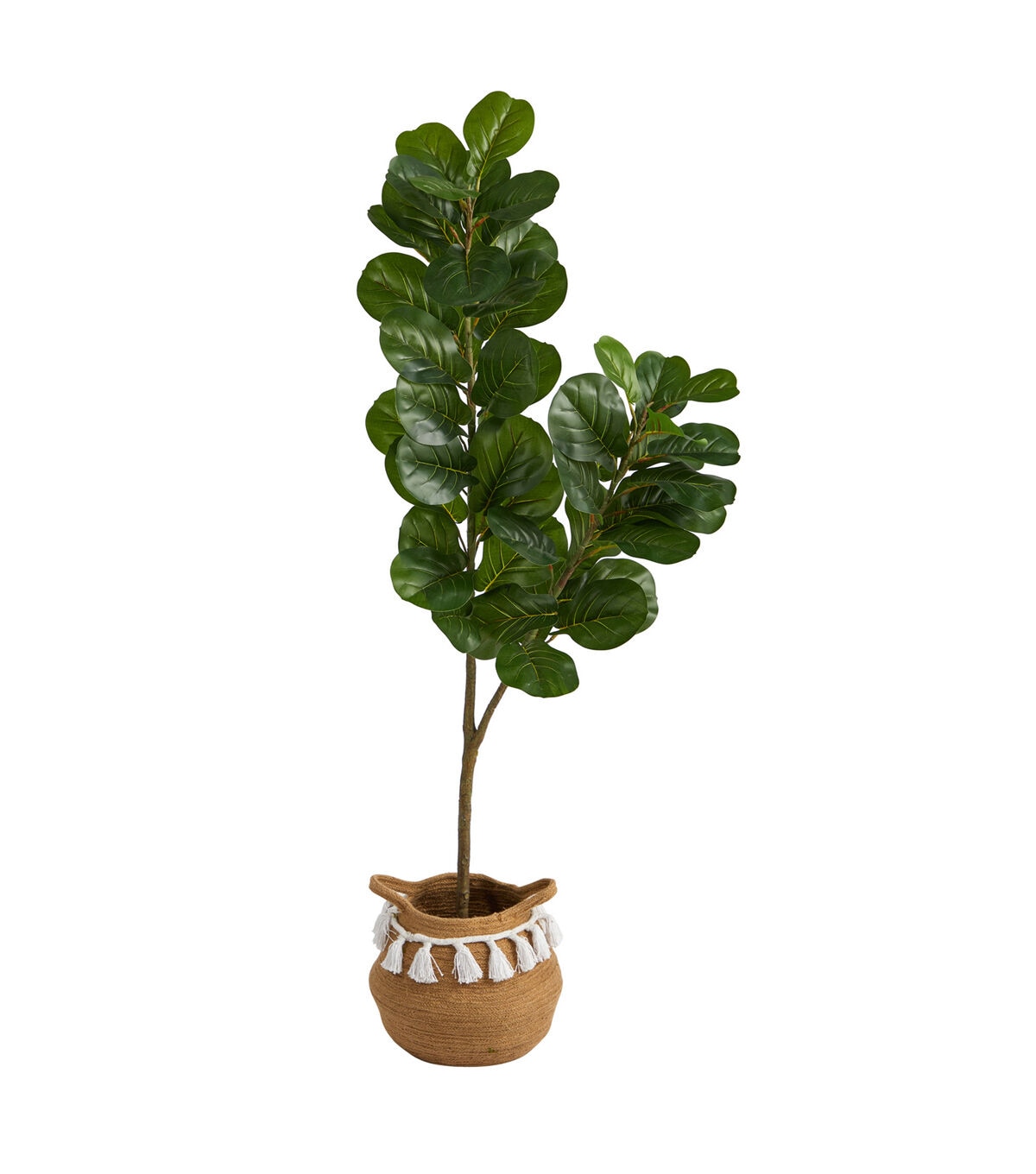 Nearly Natural 4.5' Fiddle Leaf Artificial Tree With Boho Woven Planter