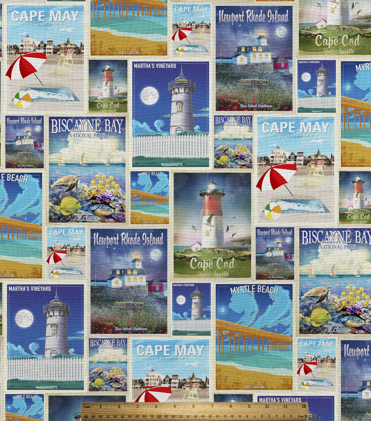 David Textiles Blue Coastal USA Novelty Cotton Fabric