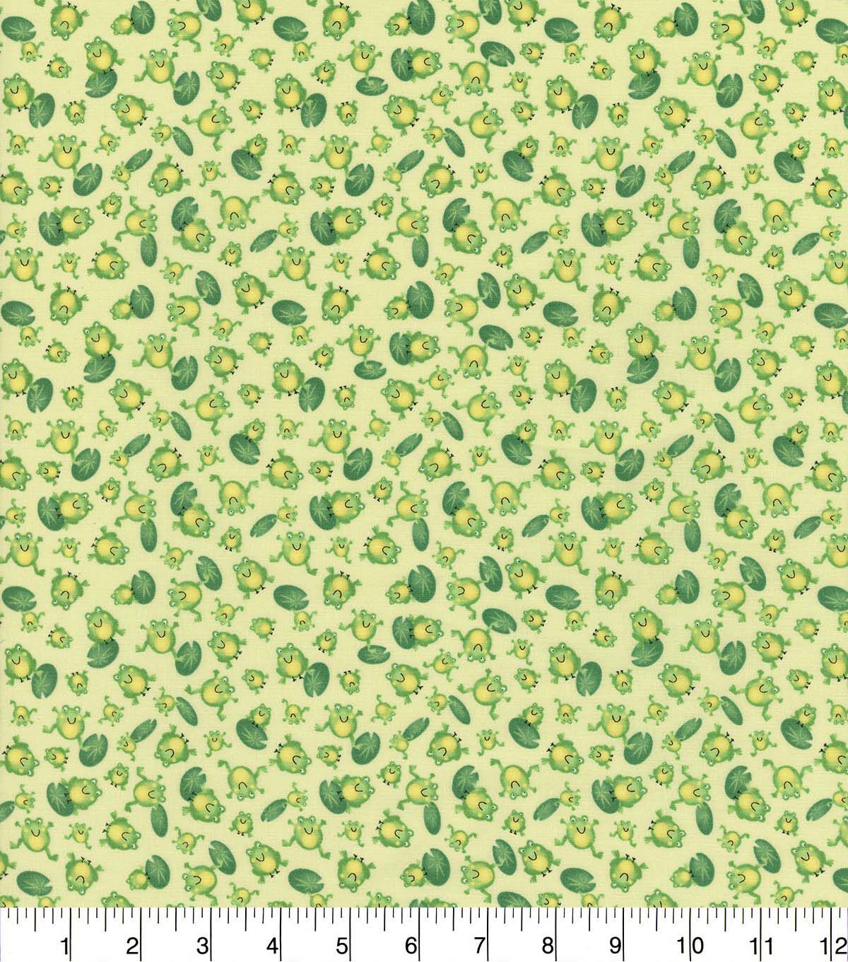 Hi Fashion Frogs & Lily Pads on Yellow Novelty Cotton Fabric