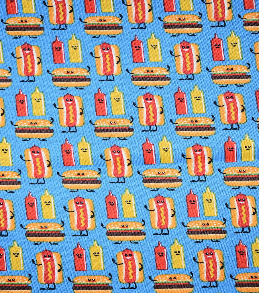Hot Dog Burger Fun Novelty Cotton Fabric
