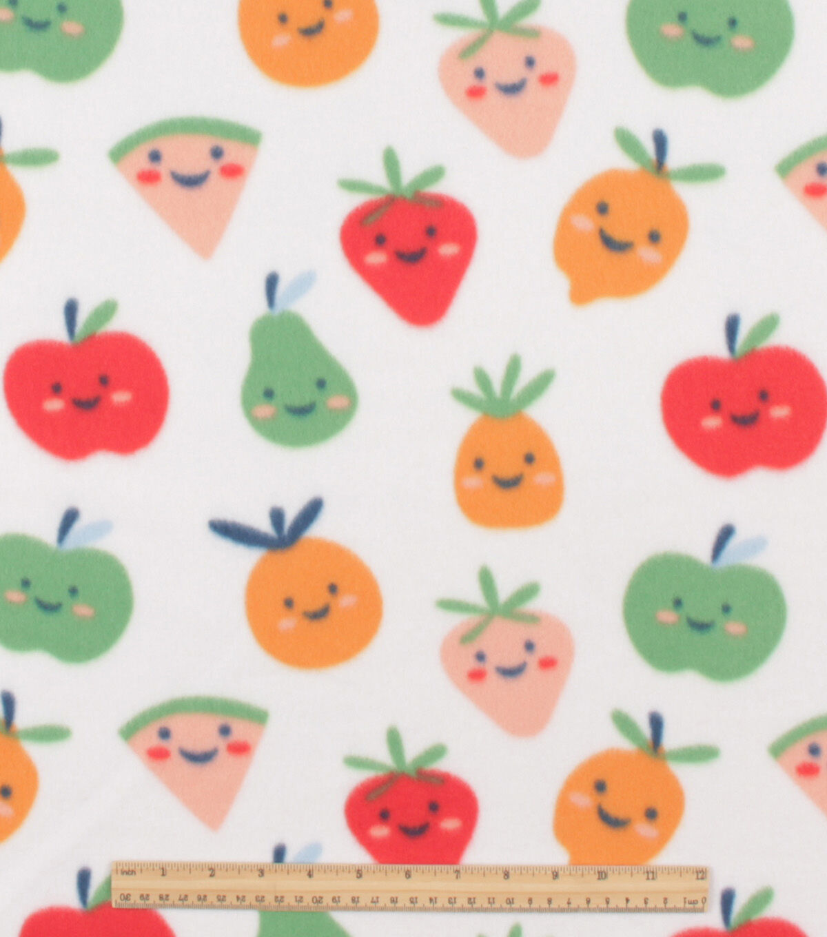 Juicy Fruit on White Blizzard Fleece Fabric