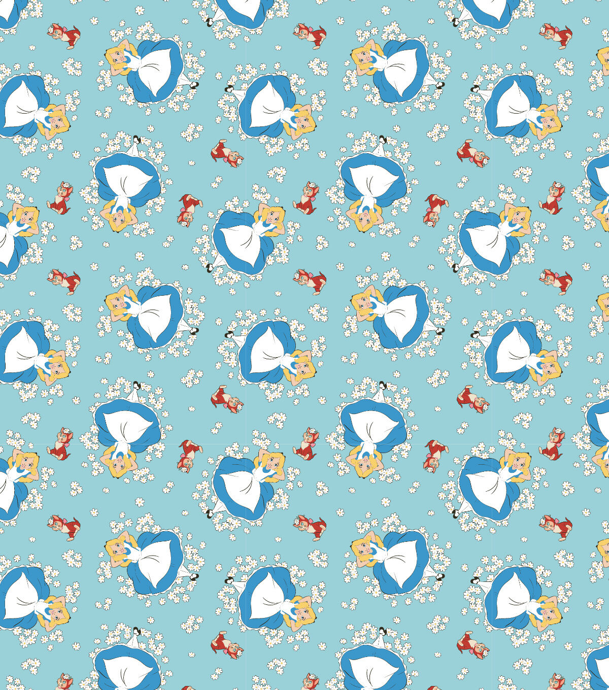 Disney Alice In Wonderland & Kitten Flower Cotton Fabric