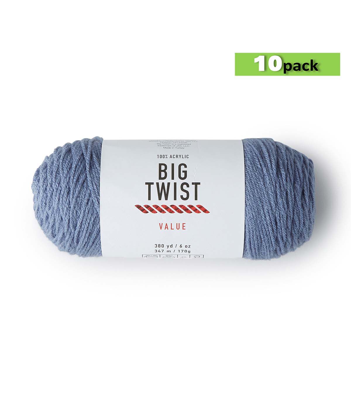 10pk Solid Denim Medium Weight Acrylic 380yd Value Yarn by Big Twist