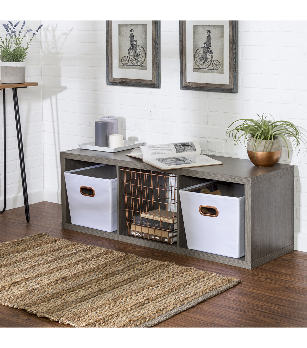 Honey Can Do 16 x 46.5 Gray Laminate 3 Cube Organizer