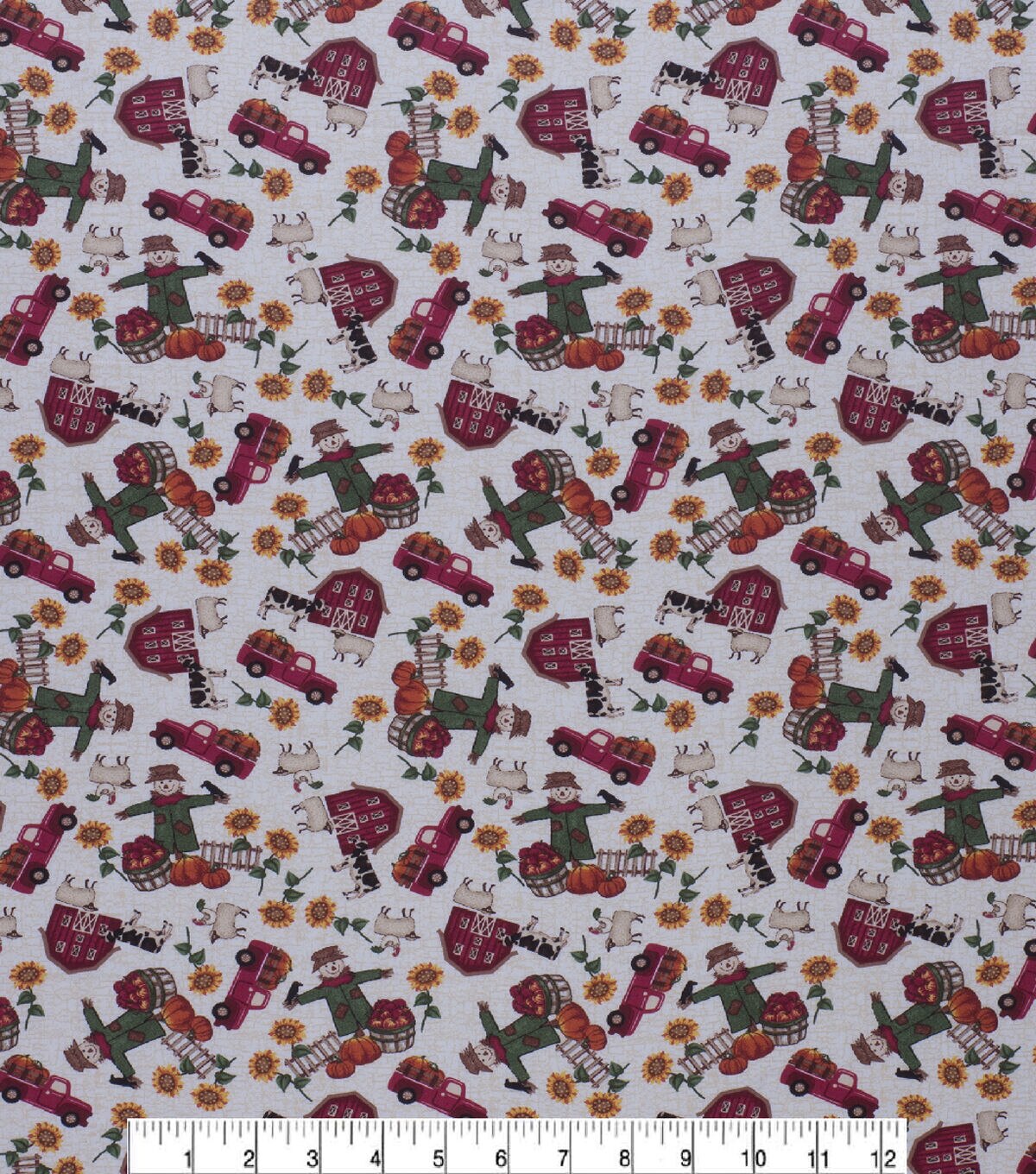 Fall Scarecrow On Farm Harvest Cotton Fabric