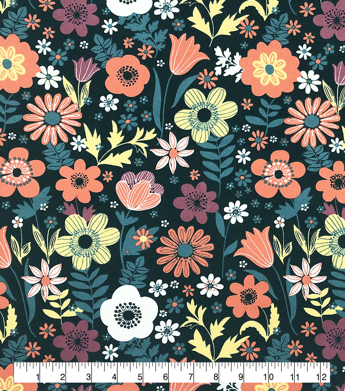 Large Floral Dark Teal Super Snuggle Flannel Fabric