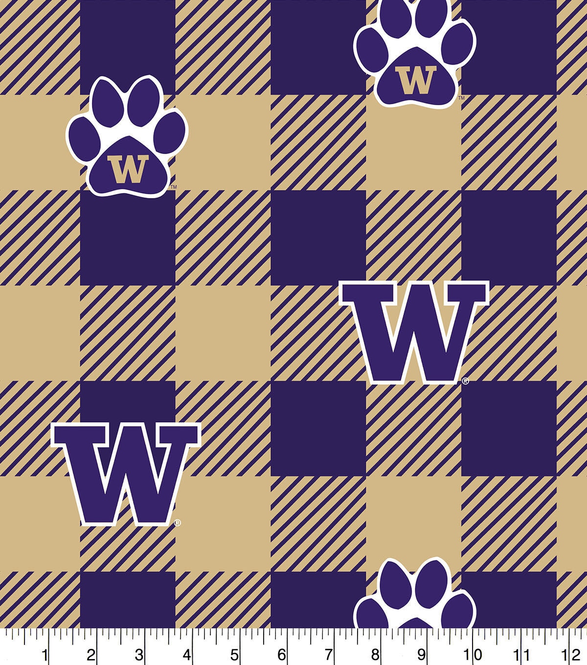 Washington Huskies Fleece Fabric Buffalo Check