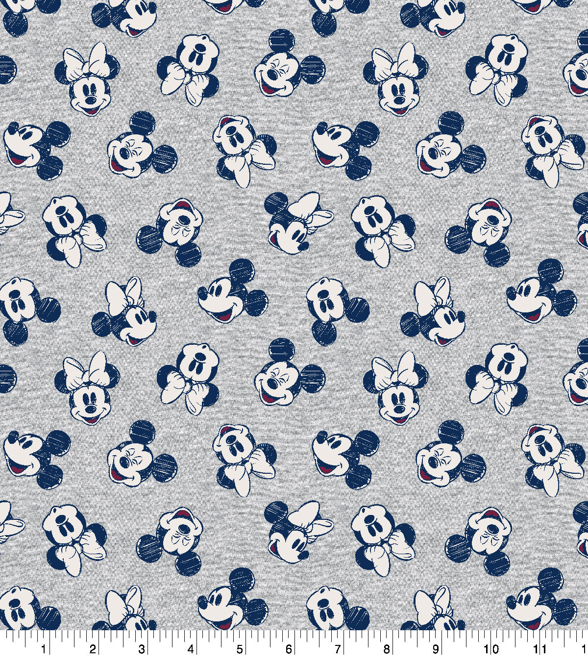 Disney Cotton Fabric Mickey and Minnie Heathered Toss