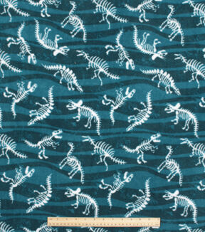 Dinosaur Fossils on Blue Anti Pill Fleece Fabric