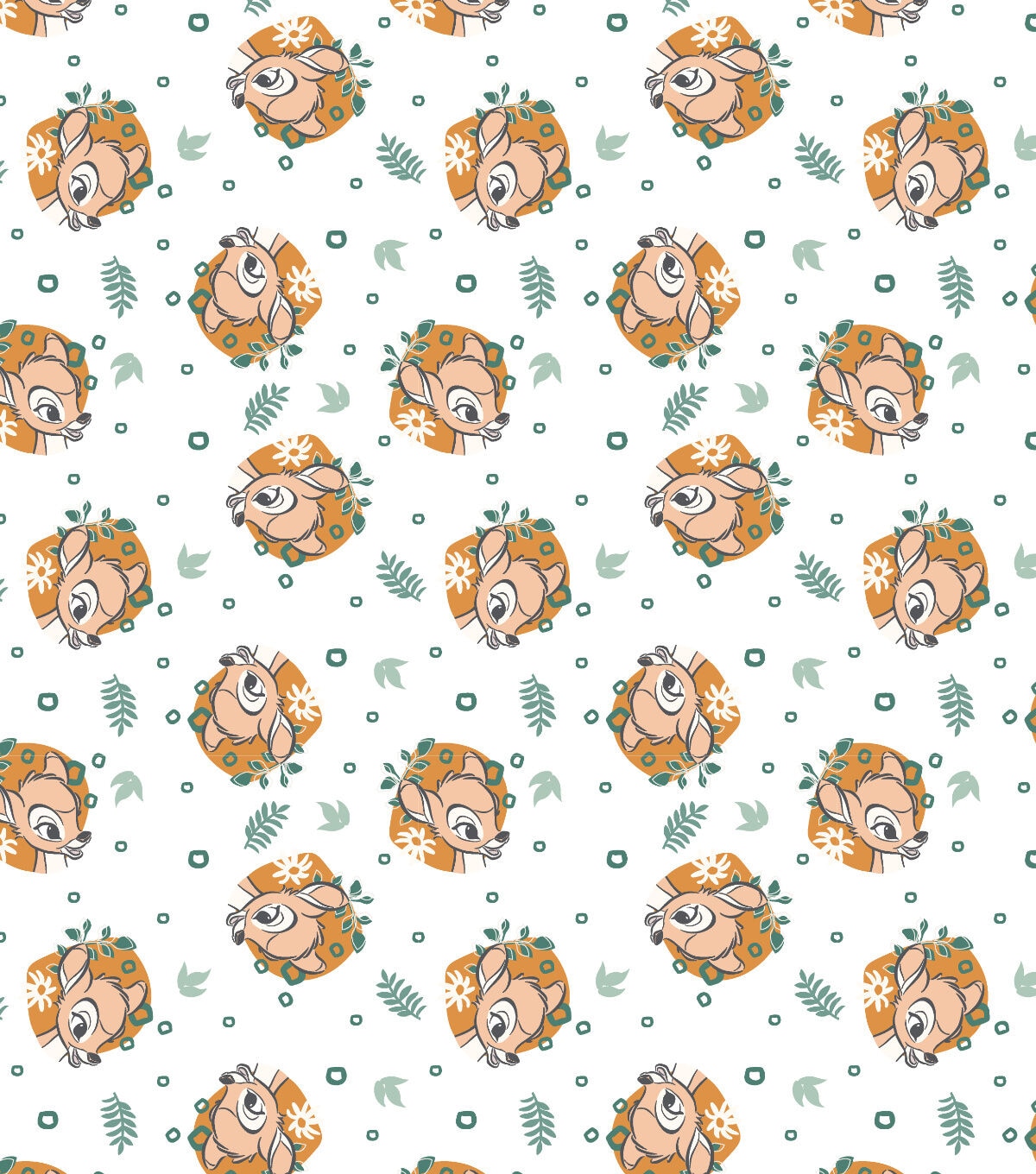 Disney Bambi Badges on White Cotton Fabric