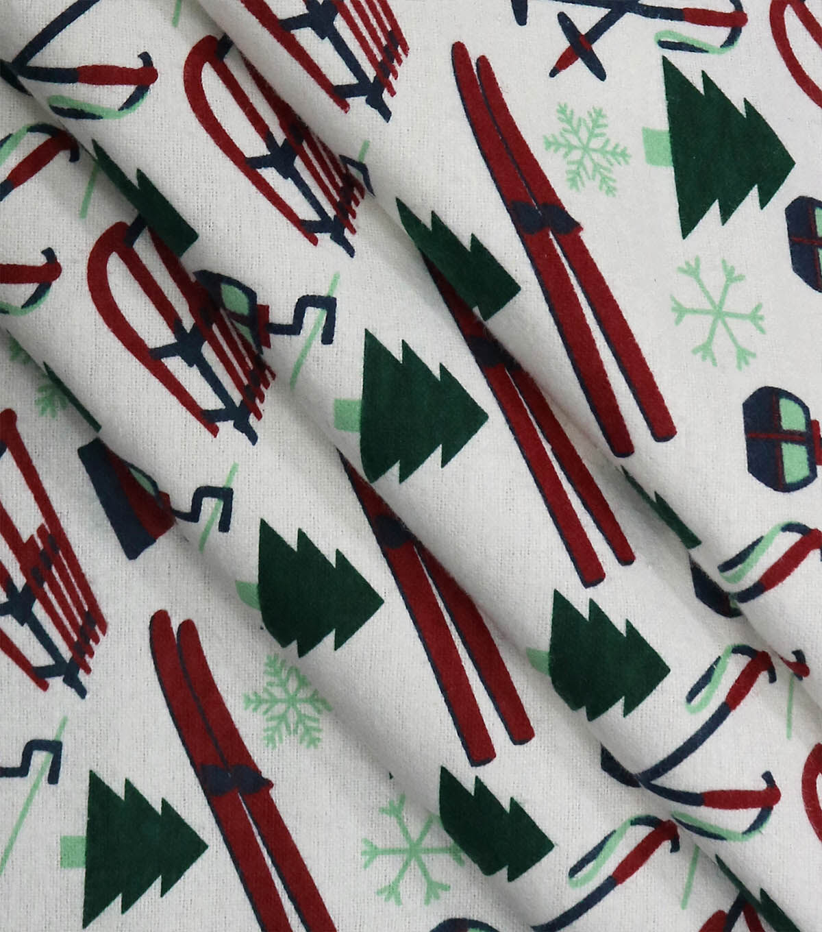 White Ski Icons Super Snuggle Flannel Fabric