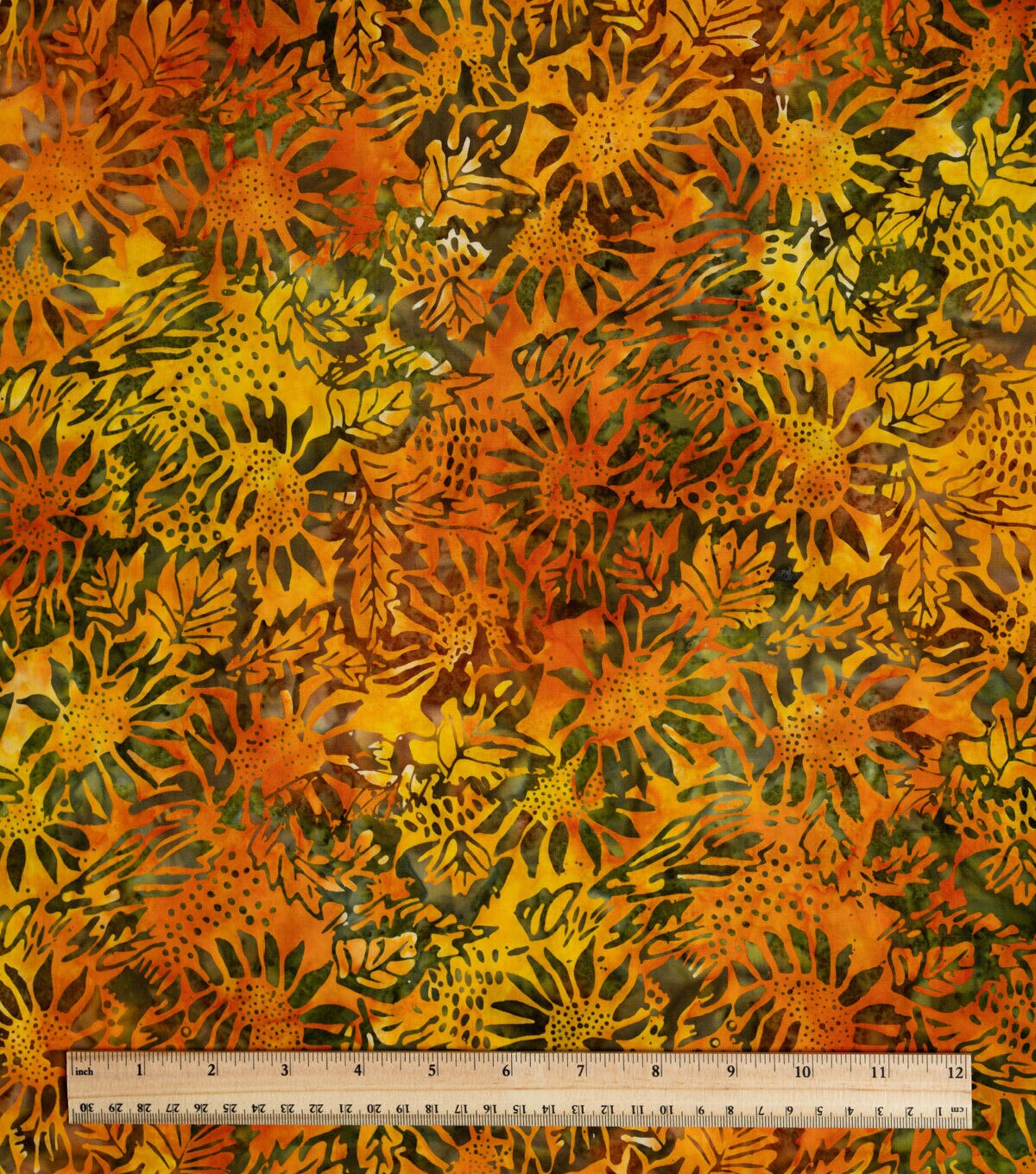 Orange & Yellow Sunflower Garden Batik Cotton Fabric
