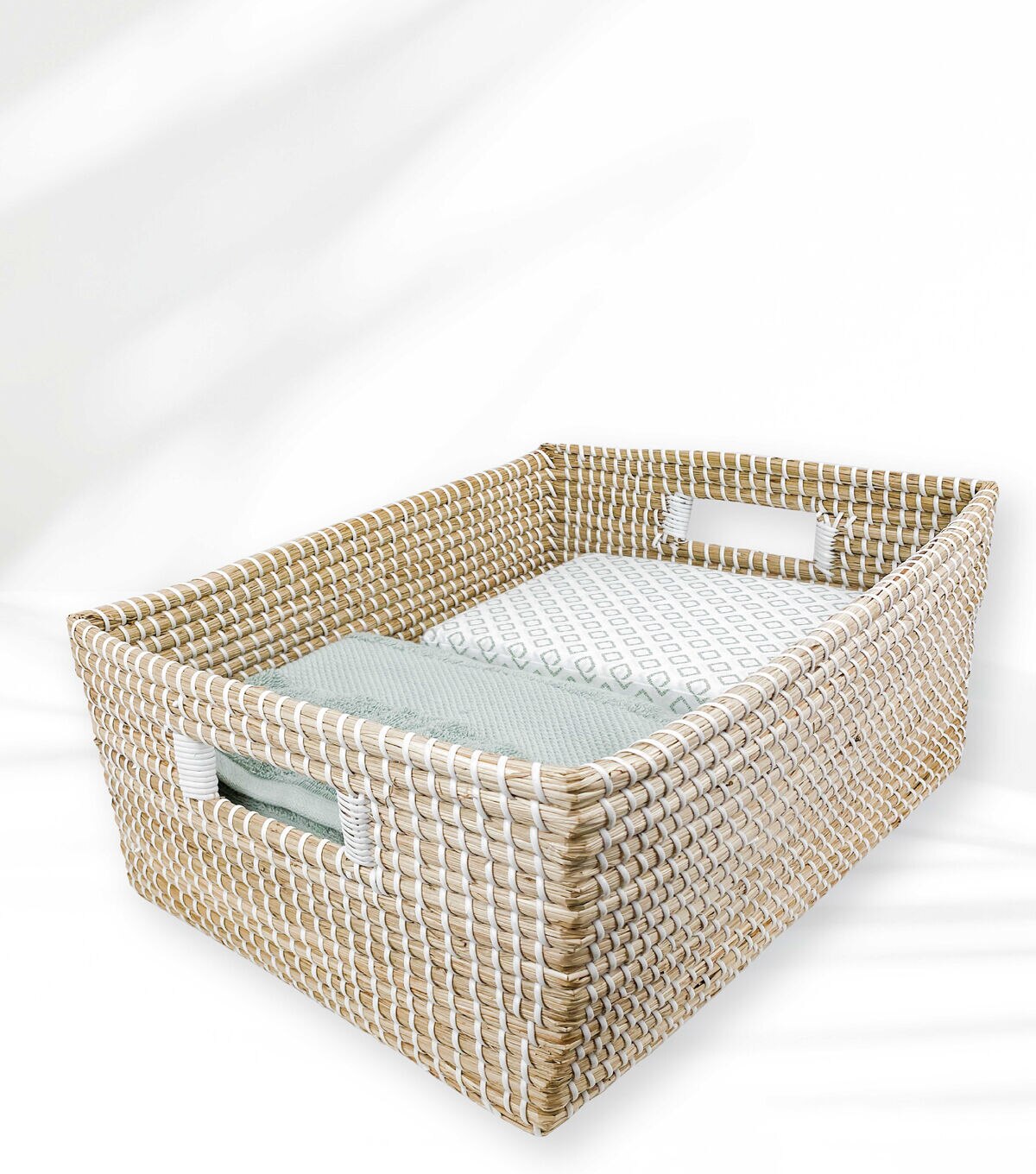 18 Natural & White Stitch Woven Basket by Place & Time