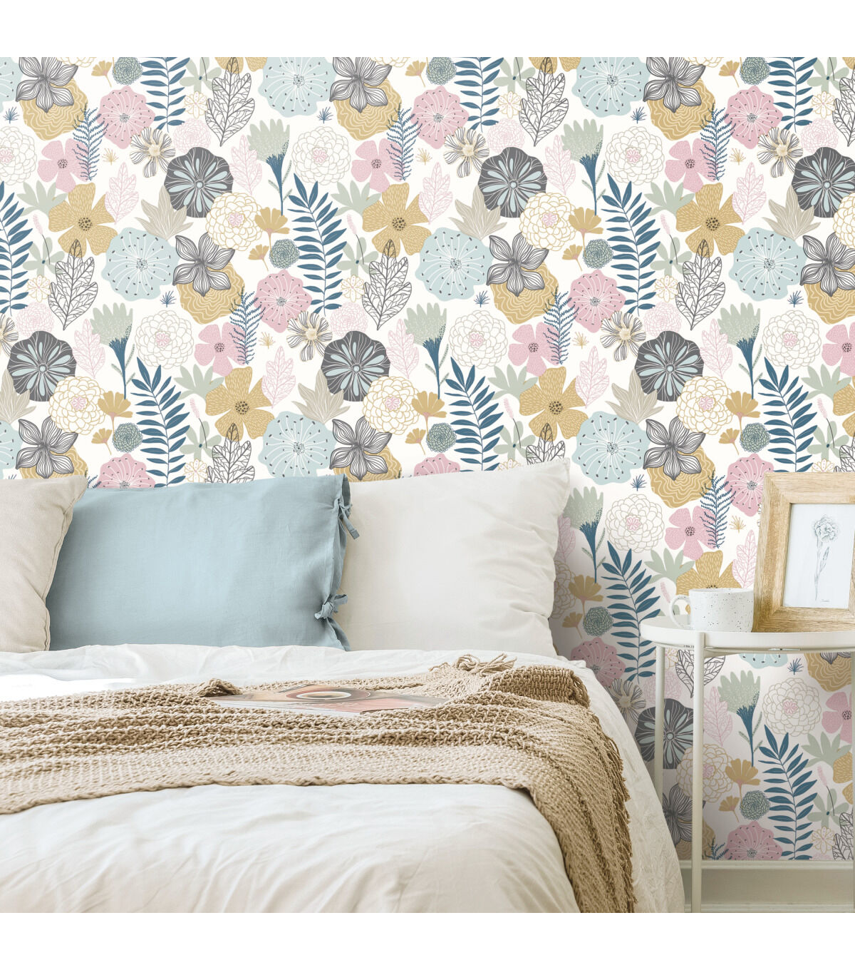 York Wallcoverings Wallpaper Pink Perennial Blooms