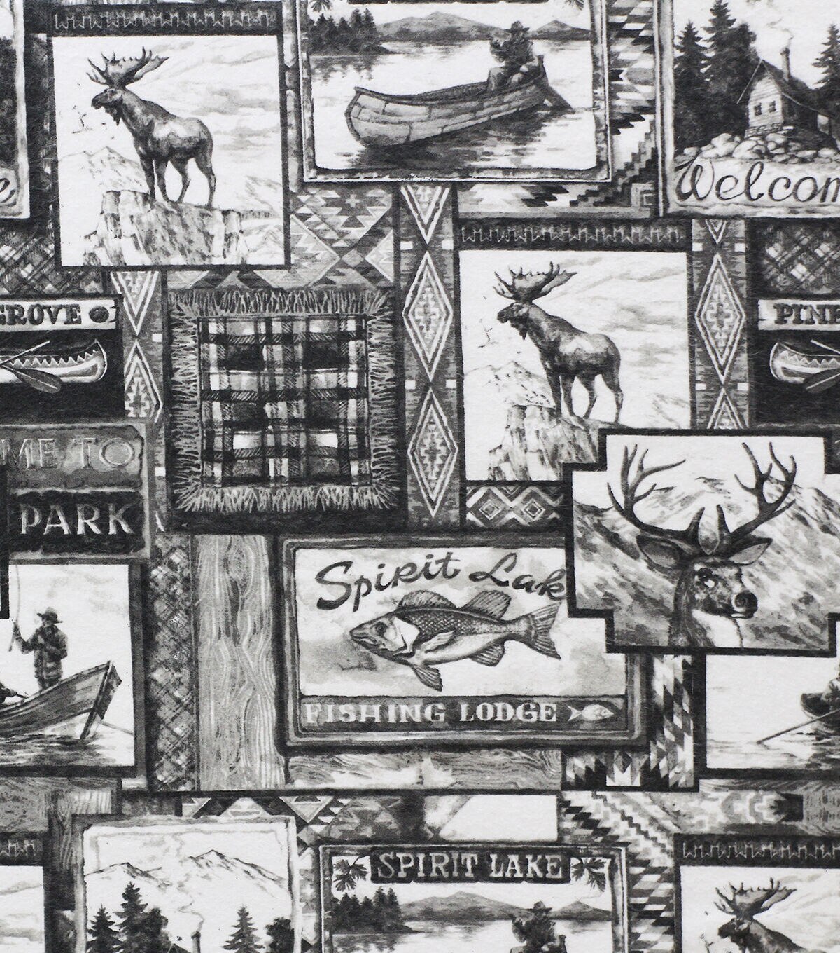 Black and White Spirit Lake Patch Super Snuggle Flannel Fabric