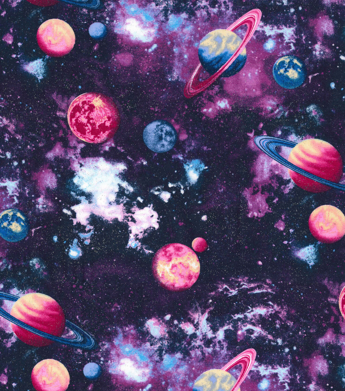 Fabric Traditions Planets Purple Novelty Glitter Cotton Fabric
