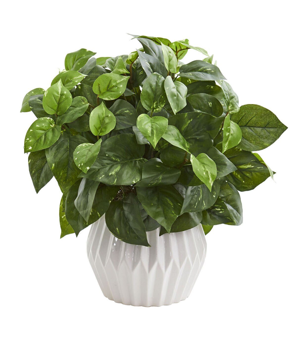 Nearly Natural 16 Artificial Pothos Plant in White Ceramic Vase