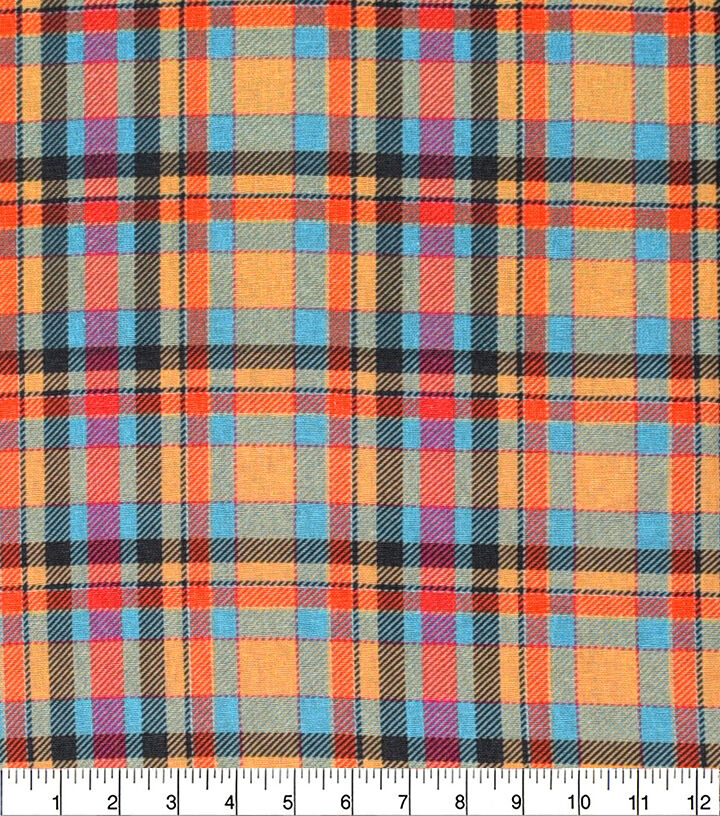 Orange & Teal Plaid Cotton Fabric