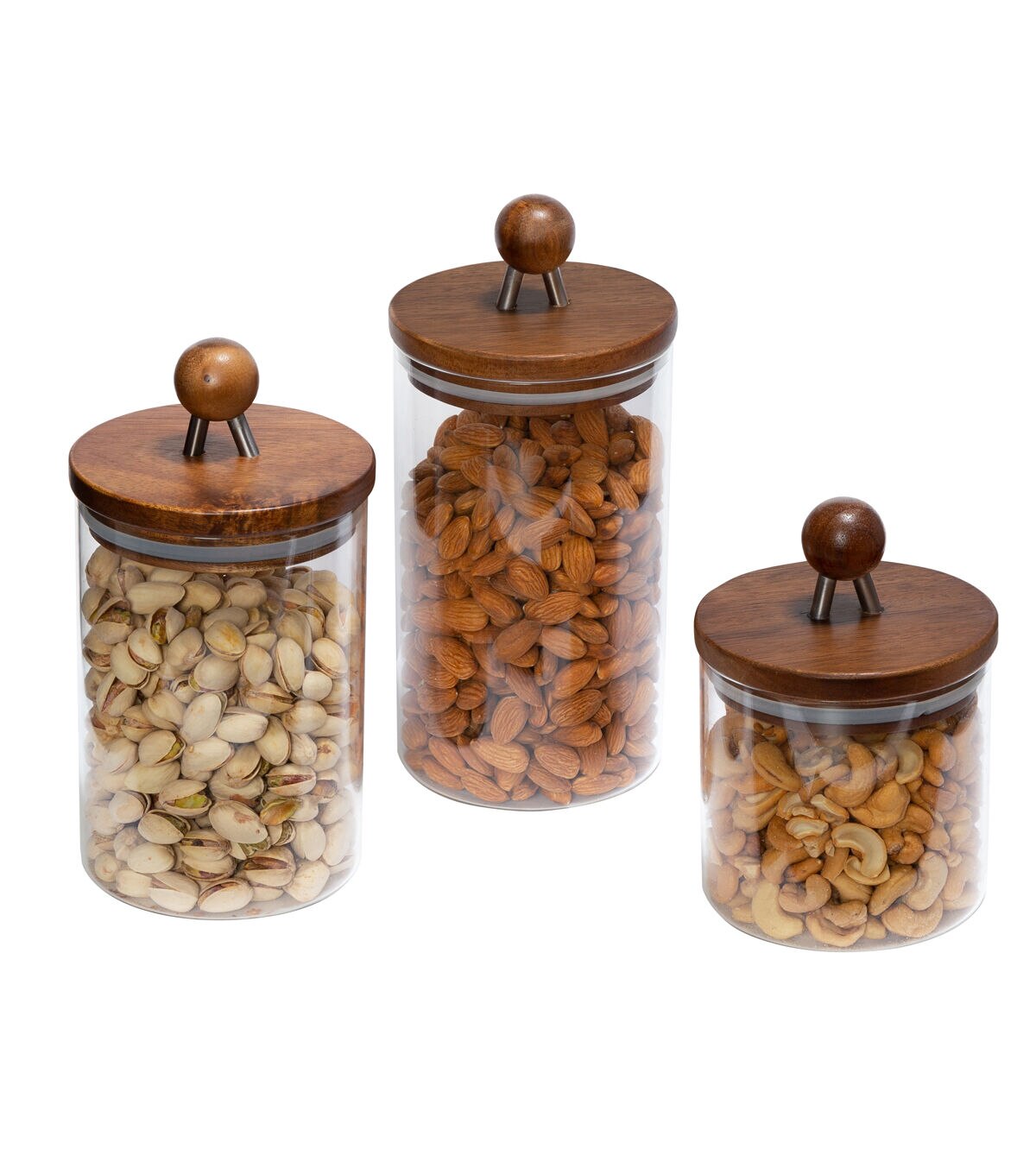 Honey Can Do 3ct Glass Canisters With Wood Acacia Lids