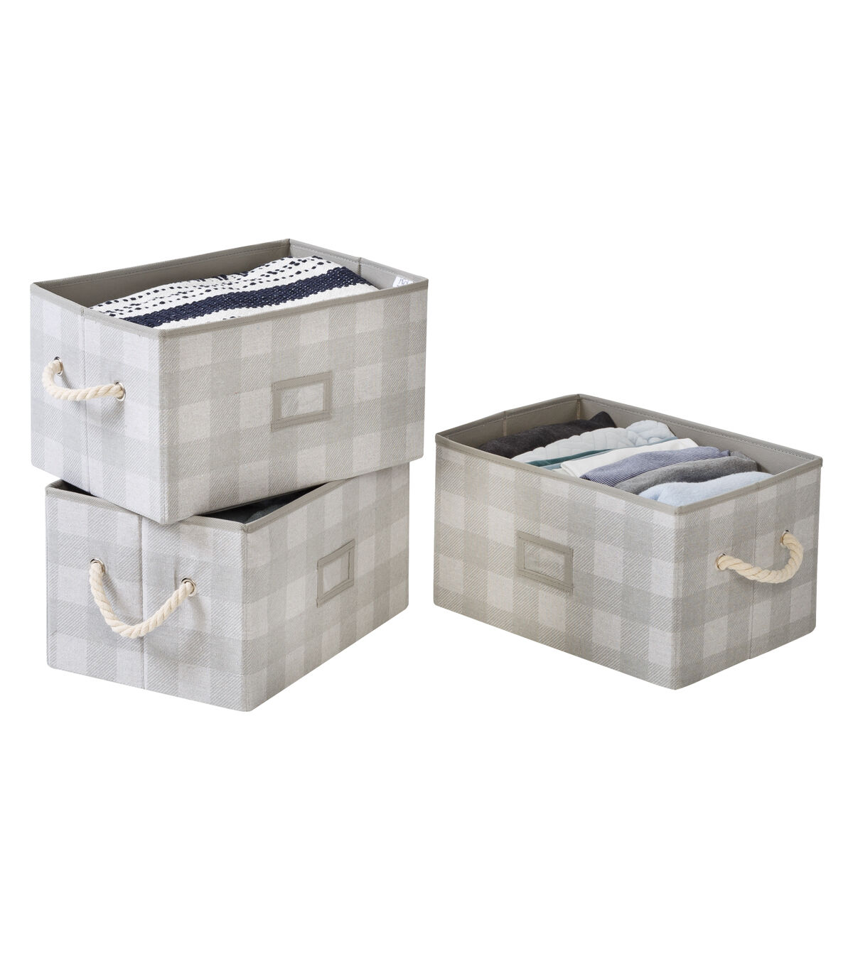 Honey Can Do 14.5 Gray Plaid Fabric Storage Bins With Handles 3pk