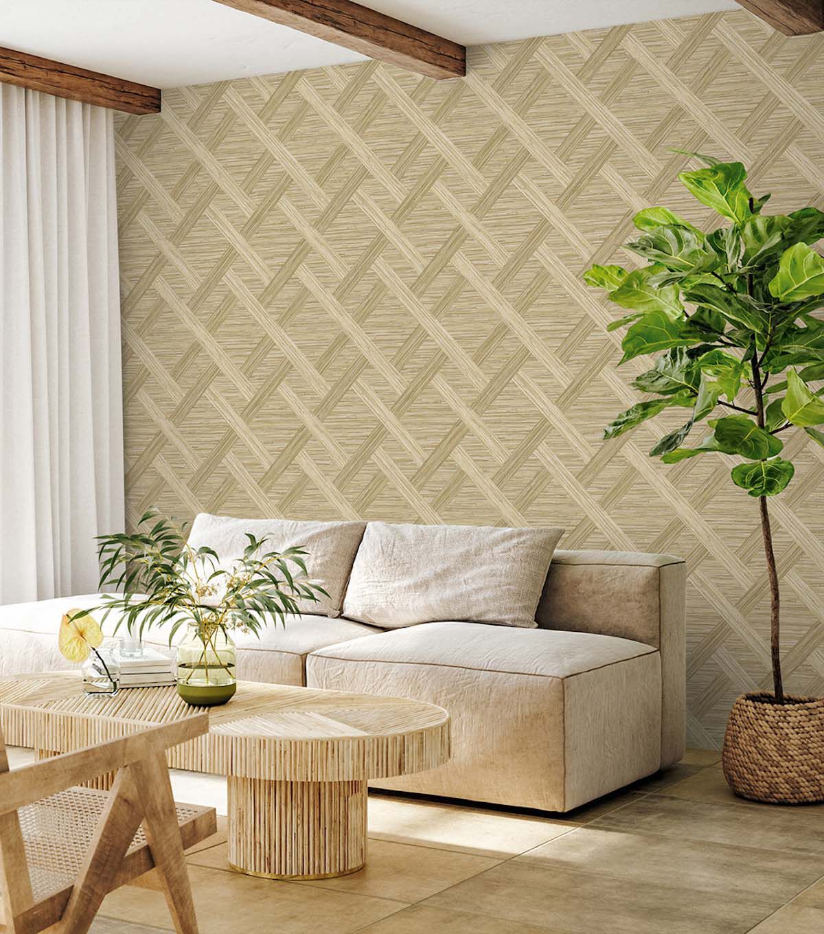 Surface Style 20.5' x 18' Shoreline Java Weave Peel & Stick Wallpaper