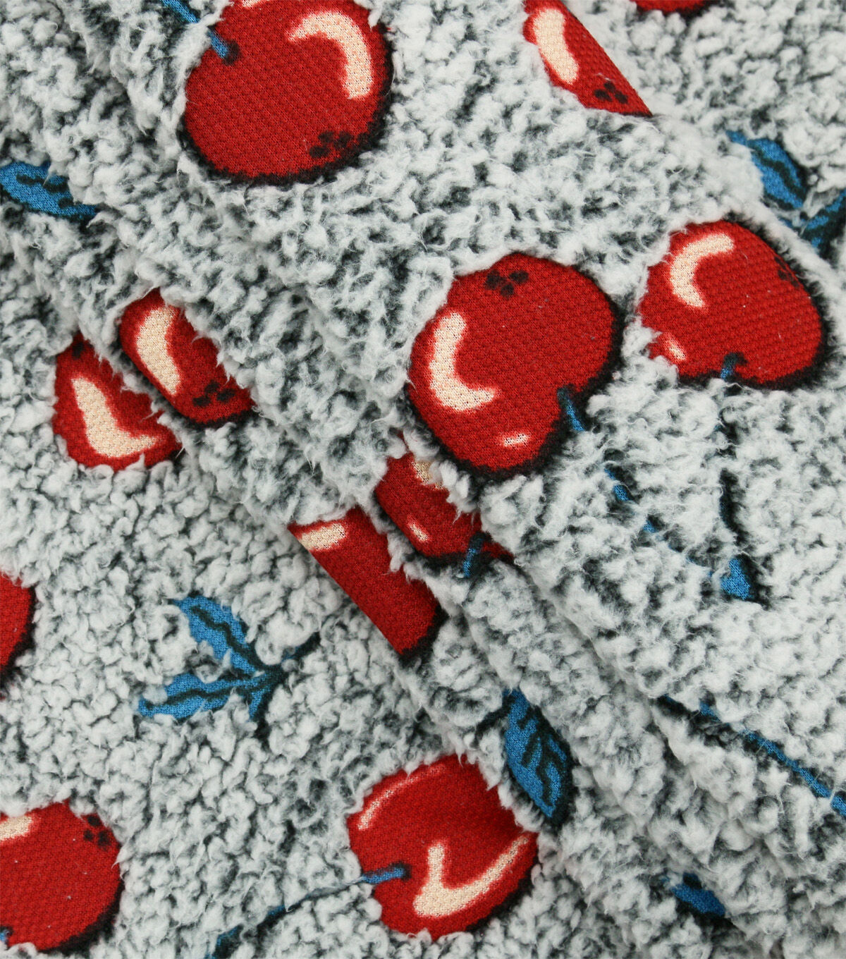Cherries on Gray Sherpa Fabric
