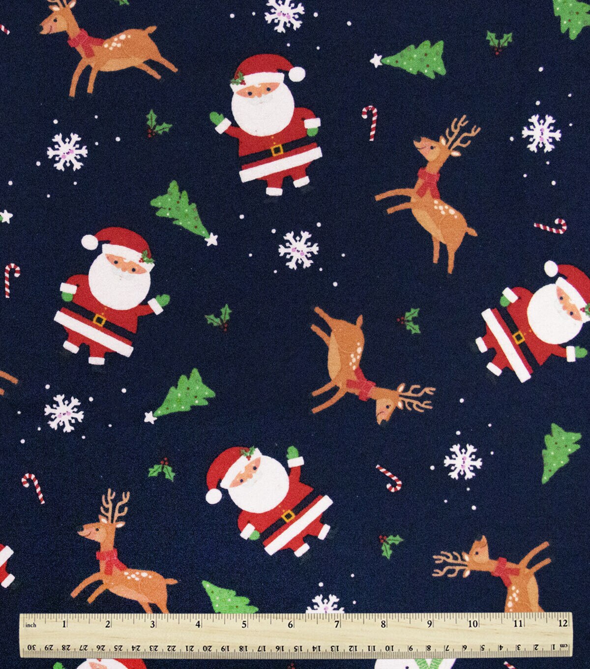 Reindeer & Santa on Blue Super Snuggle Christmas Flannel Fabric by POP!