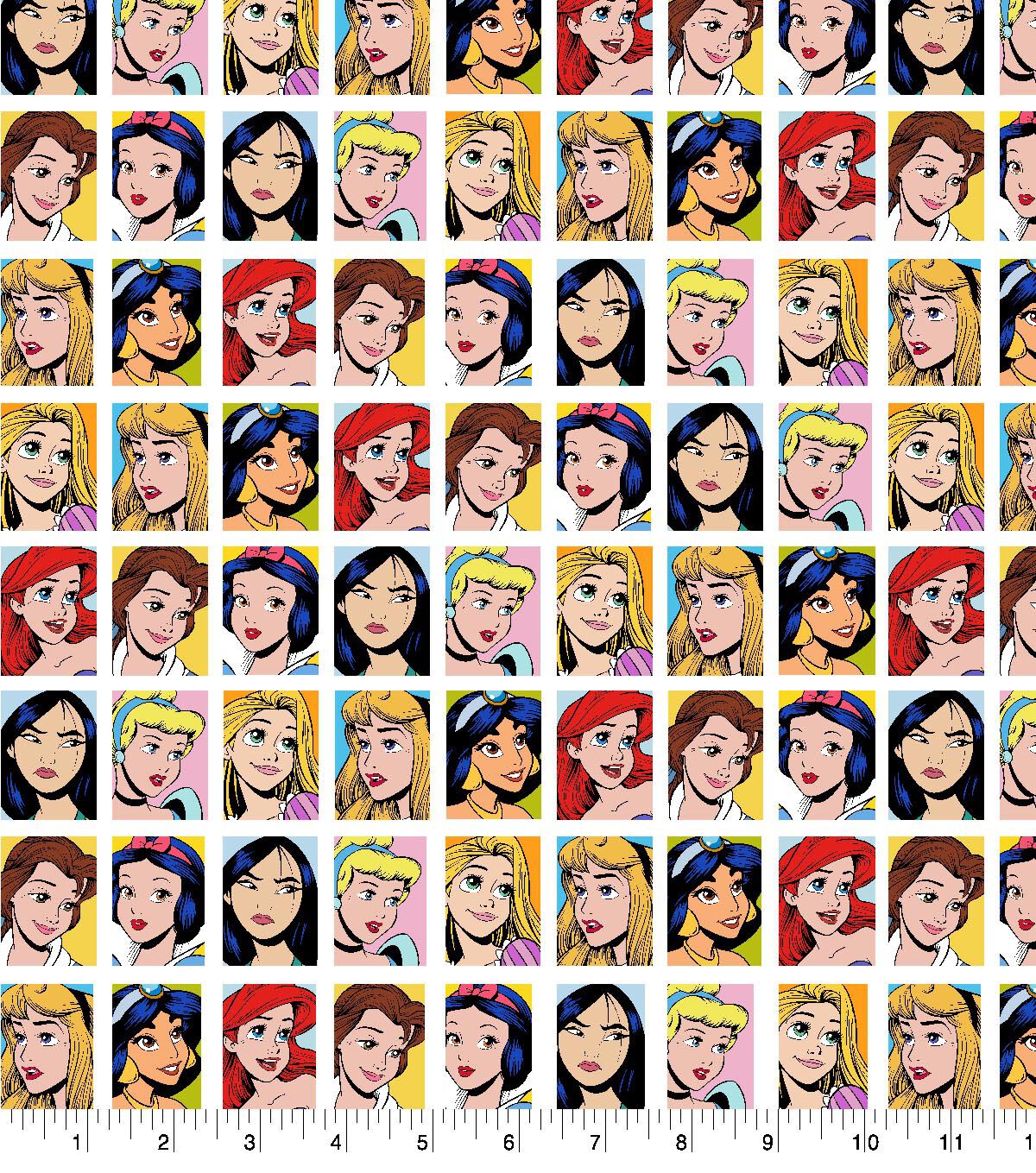 Disney Princess Grid Faces Cotton Fabric