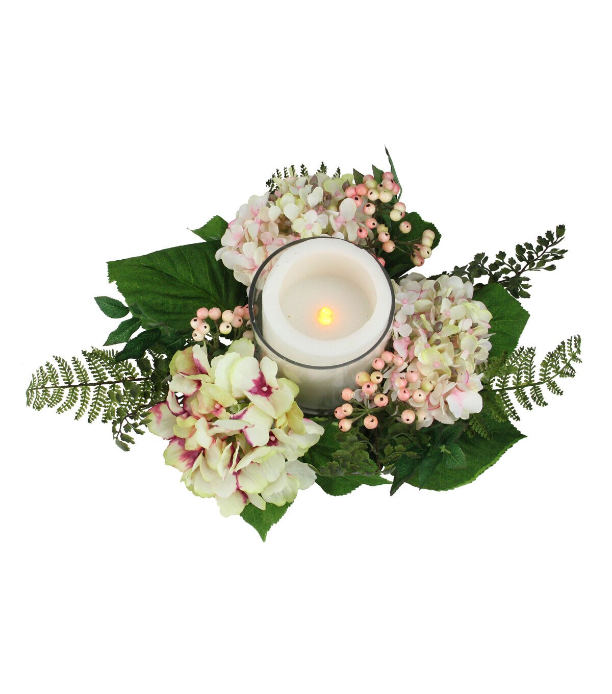 Northlight 16 Pink & Green Hydrangea Candle Holder Centerpiece