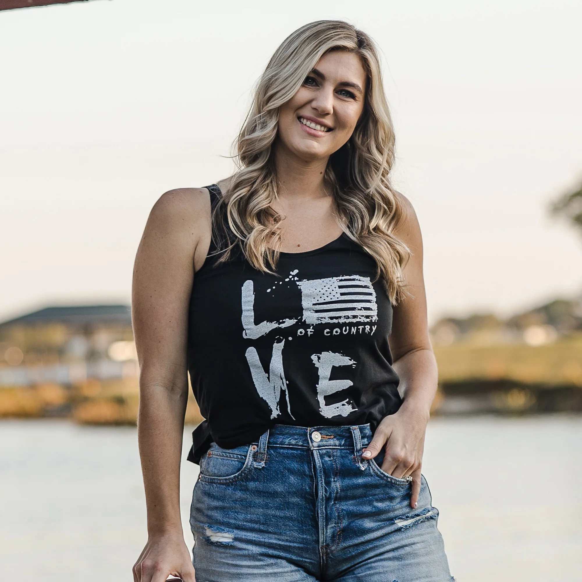 Women's Love of Country Flowy Tank - Black