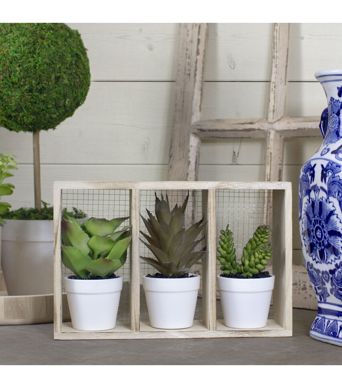 Northlight 10.75 Artificial Mixed Potted Succulents in Wooden Box