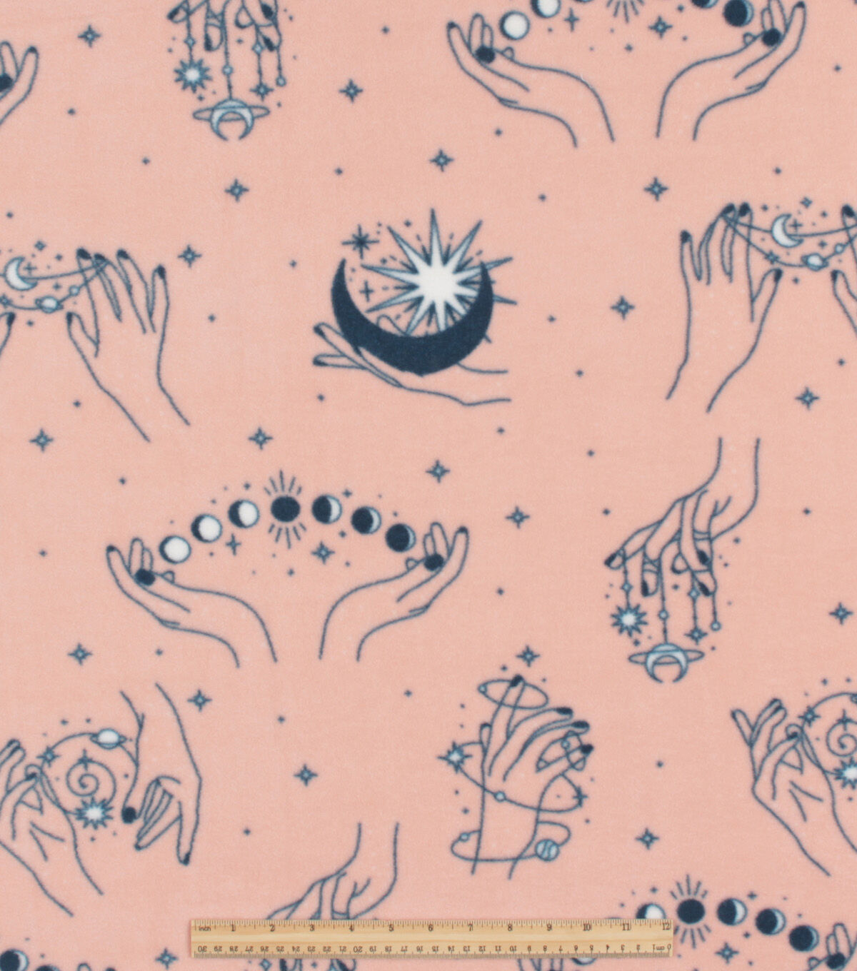 Clestial Hands on Pink Anti Pill Fleece Fabric