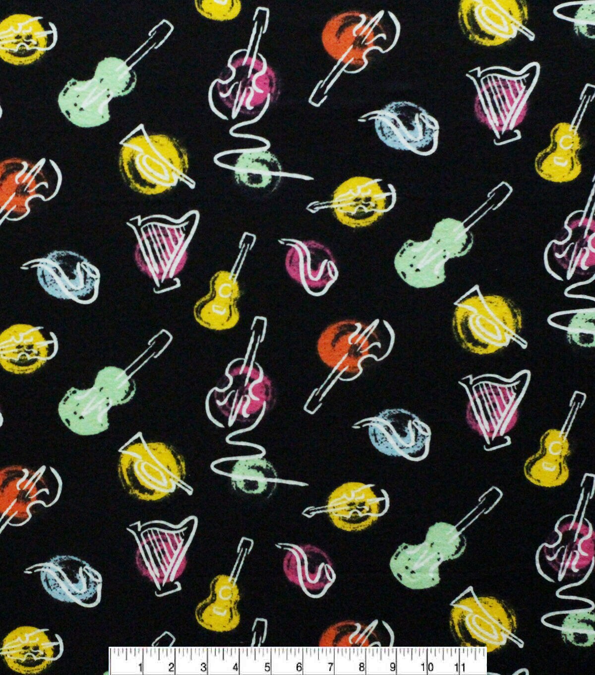 Black Watercolor Instruments Super Snuggle Flannel Fabric
