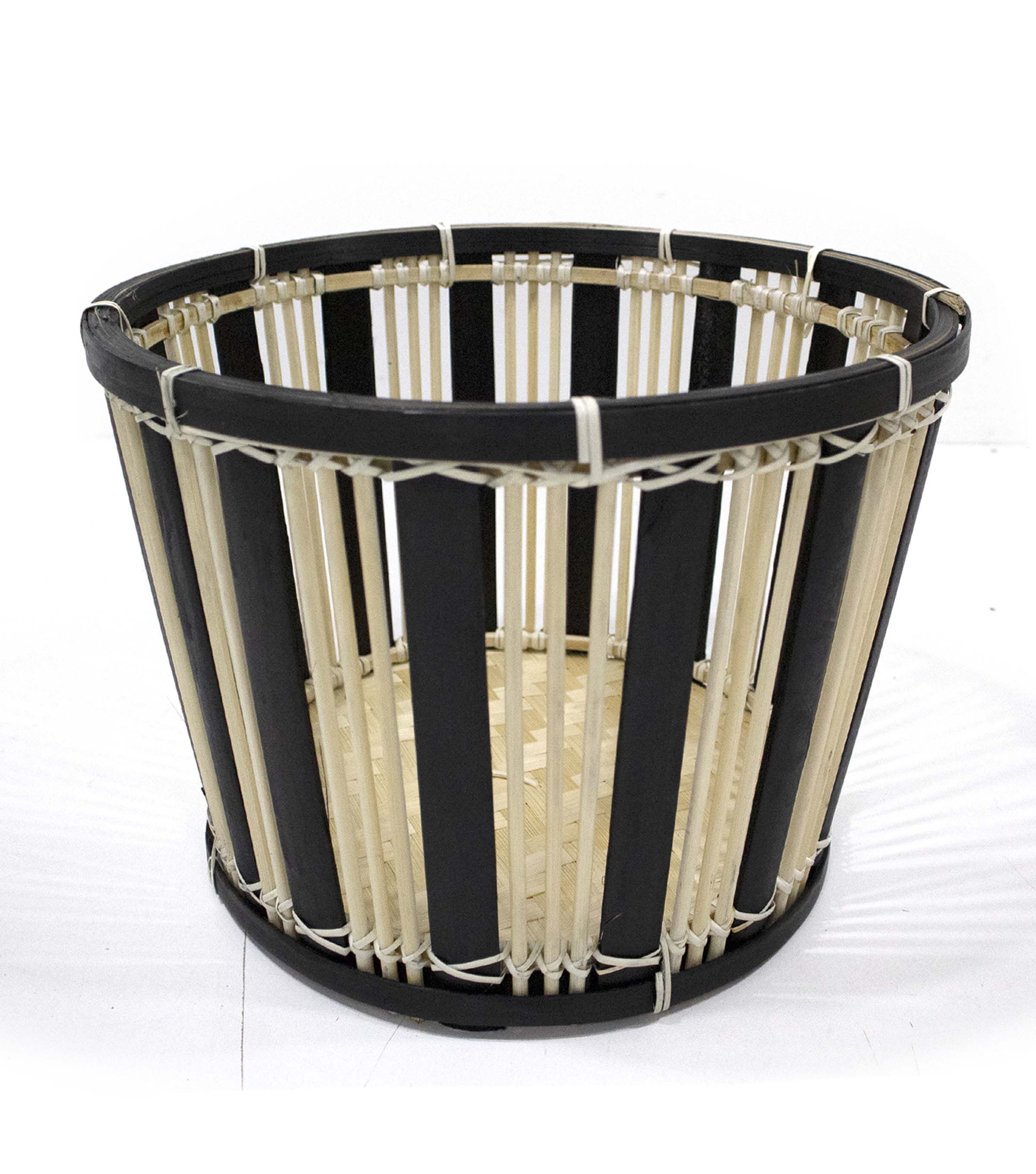 12 Natural & Black Striped Bamboo Woven Basket by Place & Time