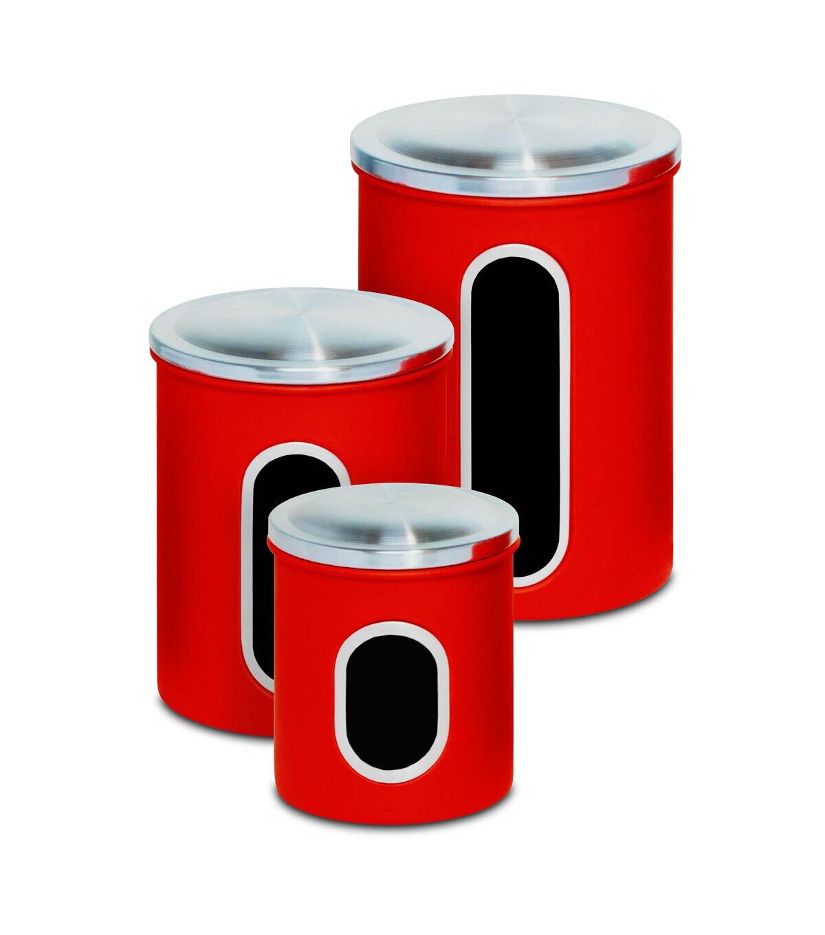 Honey Can Do 3ct Red Stainless Steel Canisters With Windows