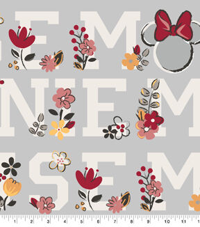 Disney Floral on Gray Minnie Mouse Name Fleece Fabric