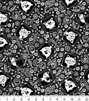 Fabric Traditions Bandana Cats on Black Novelty Cotton Fabric